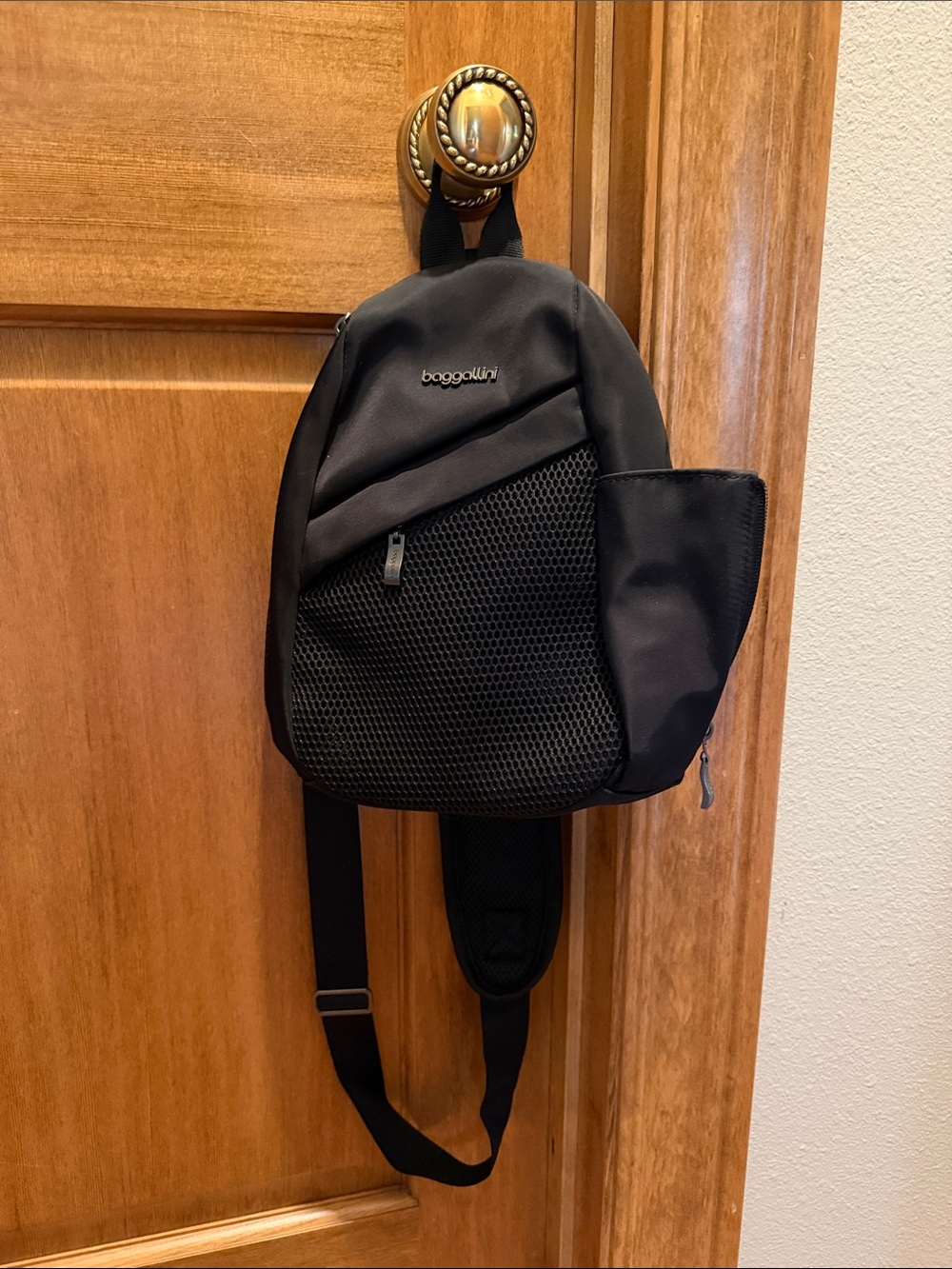 Baggallini Black Mesh Front Sling Backpack